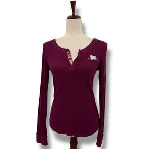 Free People Thermal Top Size Large Maroon Burgundy Cotton Vintage Henley EUC